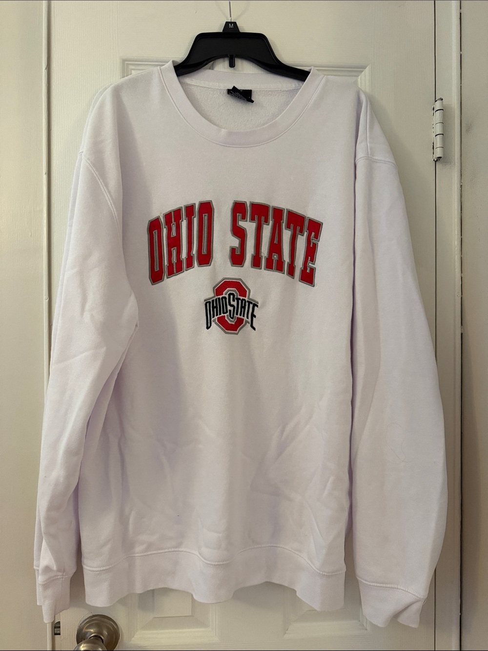 Colosseum White Crewneck Sweatshirt with Red Ohio State Logo